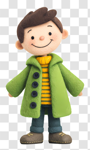 Little Happy Boy - Smiling Boy In A Green Coat Transparent PNG