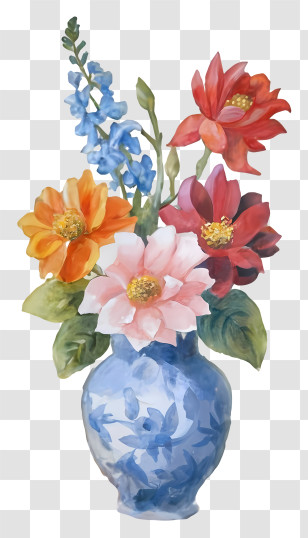 Painting - Beautiful Flower Vase With Colorful Blooms Transparent PNG