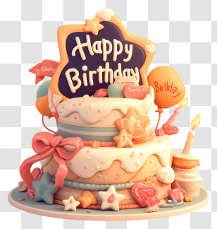 Cartoon Birthday Cake - Festive Birthday Cake With Decorations Transparent PNG