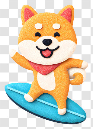 Shiba Inu Dog Surfing - Cute Surfing Dog On A Surfboard Transparent PNG