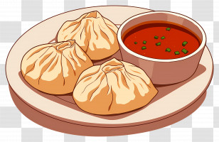 Momos - Dumplings With Sauce On A Plate Transparent PNG