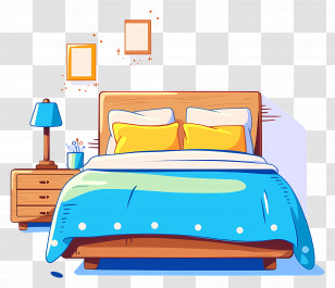 Queen Bed - Cozy Bed In Bedroom Transparent PNG