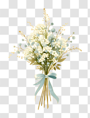 White Baby's-Breath Bouquet With Ribbon Transparent PNG