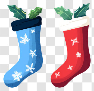 Red And Blue Socks - Colorful Christmas Stockings With Holly Transparent PNG