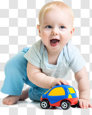 School - Smiling Baby Playing With Colorful Toy Car Transparent PNG