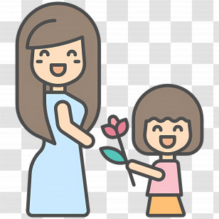 Mother And Daughter - Happy Mother And Child Giving Flower Cartoon Transparent PNG