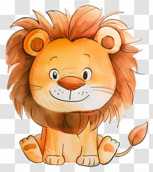 Doodle Lion - Adorable Cartoon Lion Illustration Transparent PNG