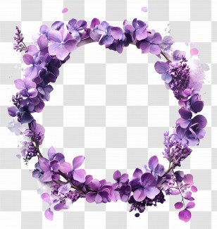 Circle Frame - Purple Hydrangea Floral Wreath Illustration Transparent PNG