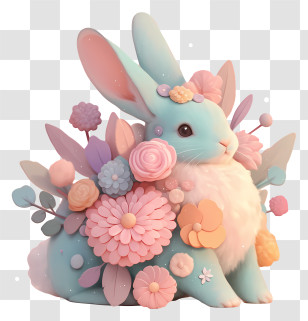 Pastel 3d Animal - Cute Pastel Bunny With Flowers Transparent PNG