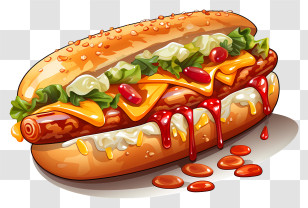 Hot Dog - Hotdog With Cheese And Fresh Salad Transparent PNG