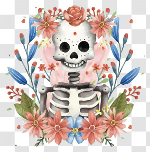 Skull Art - Skeleton With Flowers Decoration Transparent PNG