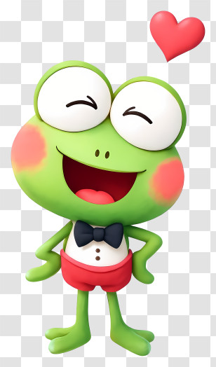 Keroppi - Happy Green Frog Cartoon With Heart Transparent PNG