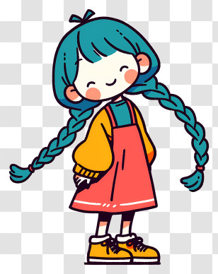 Braid Girl Anime - Cute Girl With Teal Braids Transparent PNG