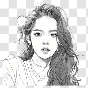 Jisoo - Black-and-White Woman Portrait Sketch Transparent PNG