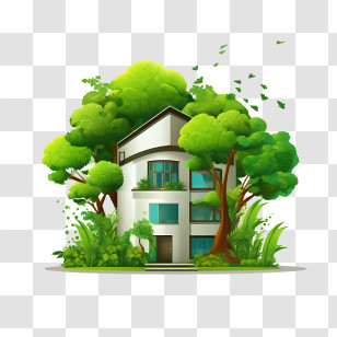 Eco House - Modern House Surrounded By Greenery Transparent PNG
