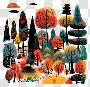 Nature Background - Colorful Forest Illustration With Trees Transparent PNG
