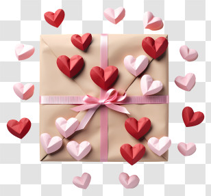 Envelope - Romantic Gift Box With 3D Hearts Transparent PNG