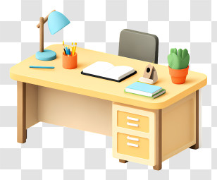 Teacher Desk - Office Desk With Supplies Transparent PNG