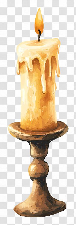 Candle In Candlestick - Vintage Candle With Flame Transparent PNG