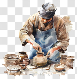 Pottery Artist - Potter At Work Creating Clay Pots Transparent PNG