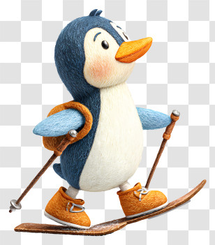 Penguin Skiing On Snow - Penguin Skiing With Backpack Transparent PNG