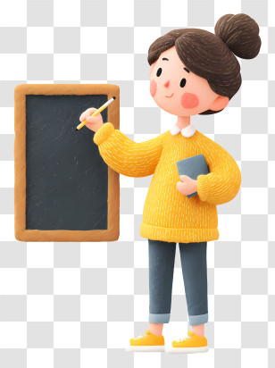 Girl Writing On School Board - Cartoon Teacher With Blackboard Transparent PNG
