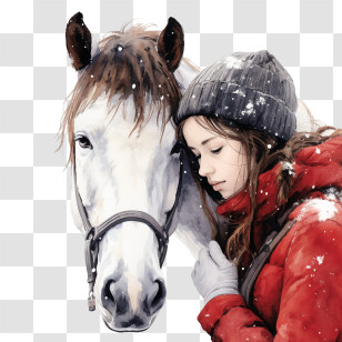 National I Love Horses Day - Woman And Horse Bonding In Winter Landscape Transparent PNG