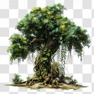 Forest Jungle Tree - Large Tree With Roots And Hanging Vines Transparent PNG