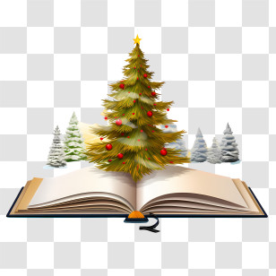 Christmas Book - Christmas Tree Emerging From A Storybook Transparent PNG