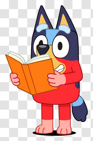 Bluey Reading Book - Blue Dog Cartoon Reading A Book Transparent PNG