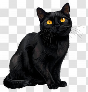 Black Cat - Short-haired Black Cat With Bright Eyes Transparent PNG