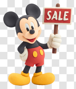 Mickey Mouse Holding Sale Sign - Mouse Character Holding Sale Sign Transparent PNG