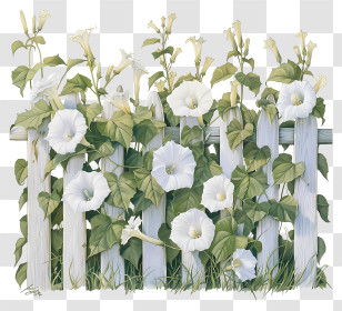 Garden Fence - White Flowers On Fence Transparent PNG