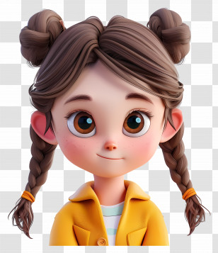 Little Girl - Cute Cartoon Girl With Braids And Yellow Jacket Transparent PNG