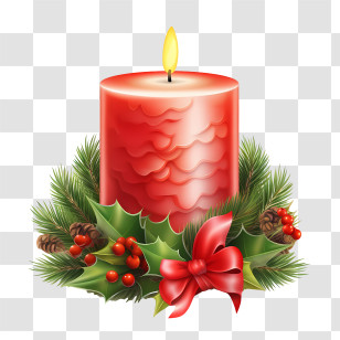Christmas Candle - Red Candle With Christmas Decor Elements Transparent PNG