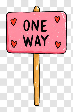 One Way Sign - Pink One Way Sign With Hearts Transparent PNG