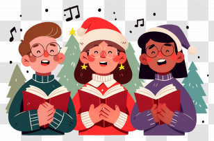 Go Caroling Day - Christmas Carolers With Books Singing Transparent PNG