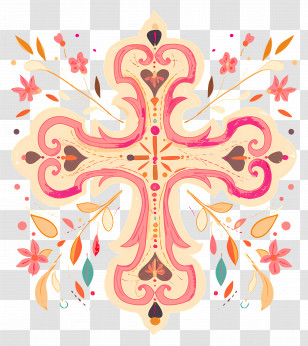 Christian Cross - Decorative Cross With Floral Patterns Transparent PNG