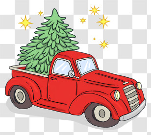 Truck Hauling Christmas Tree - Red Pickup Truck Carrying Christmas Tree Transparent PNG