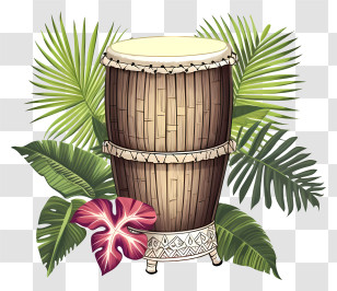 Wooden Drum - Wooden Drum With Tropical Leaves Decor Transparent PNG