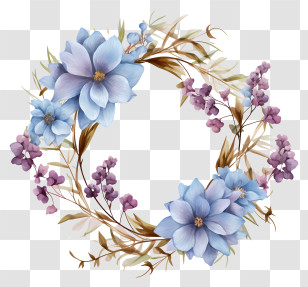 Flower Wreath - Beautiful Floral Wreath With Blue And Purple Flowers Transparent PNG