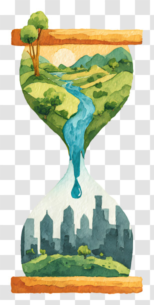 Environmental Awareness And Water Conservation - Hourglass Showing Nature To City Flow Transparent PNG