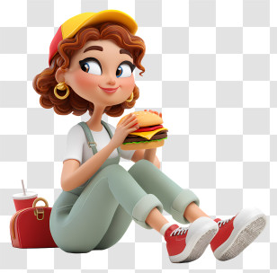 Girl Eating Fast Food - Girl Eating Burger Transparent PNG