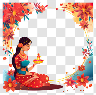 Karwa Chauth - Traditional Woman Holding Lamp Illustration Transparent PNG