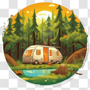 Camping - Camping Scene With Caravan In The Forest Transparent PNG