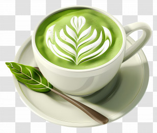 Matcha Tea - Green Matcha Latte With Leaf Art Transparent PNG