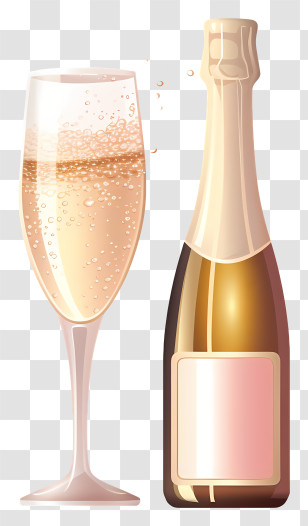 Sparkling Wine - Elegant Champagne Bottle And Glass Transparent PNG