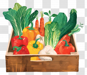 Vegetable Box - Wooden Crate Of Fresh Vegetables Transparent PNG