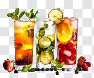 Food Drinks - Fresh And Vibrant Fruit Cocktails In Tall Glasses Transparent PNG