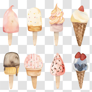 Ice Cream - Collection Of Watercolor Ice Cream Treats Transparent PNG